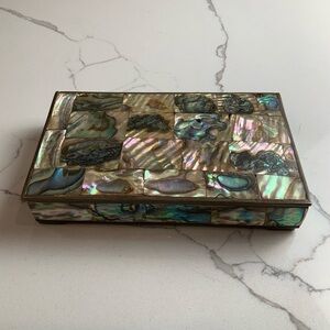 Vintage Mexican Modernist Abalone Shell, Brass and Rosewood Box
